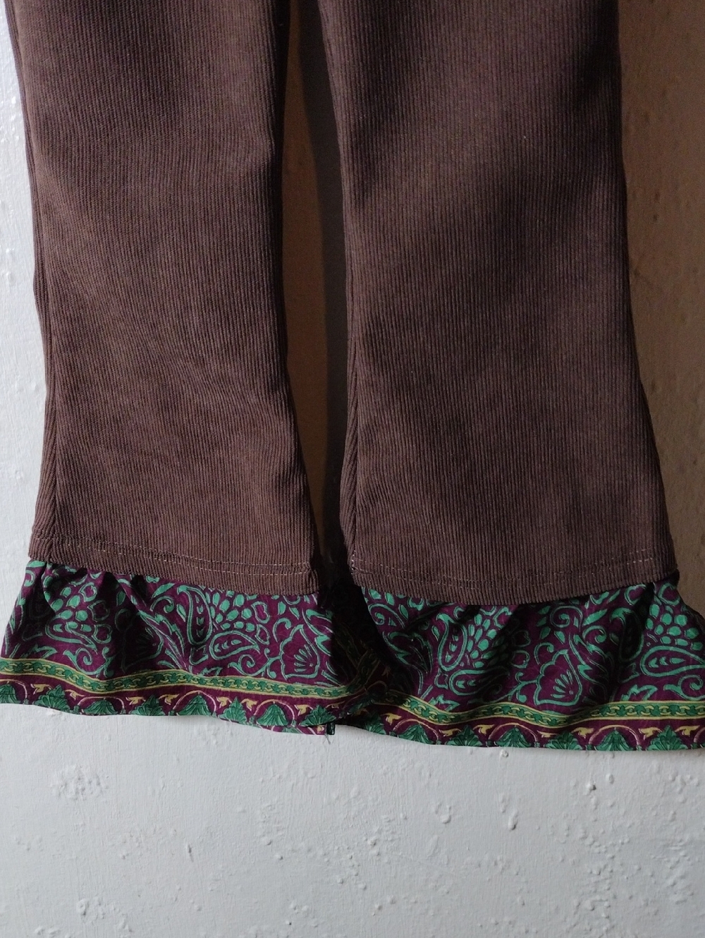 Size7,Girls Brown Corduroy Skirted Pants with Floral Trim - Picture 3 of 4